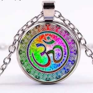 Meditation 7 Chakra Colors Mandala Art Glass Pendant Necklace